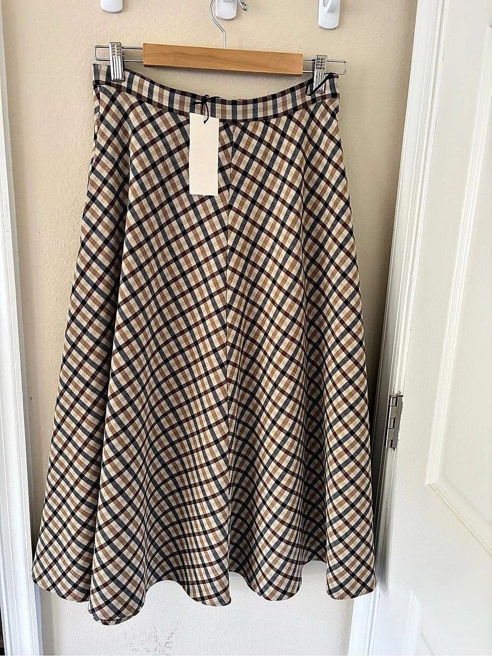 Zara Plaid Cape Skirt ZW Collection Midi Brown & Blue Medium